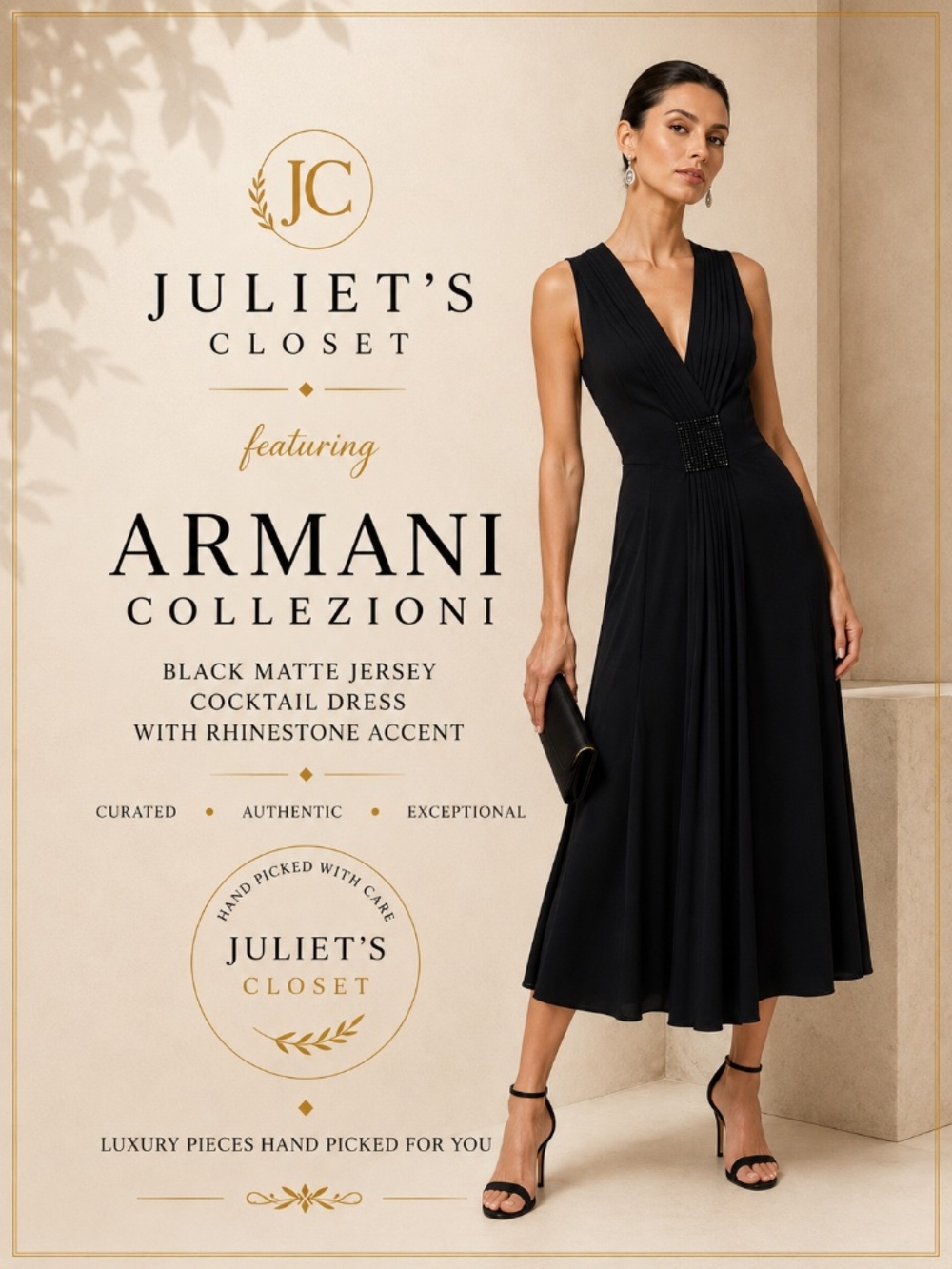 Armani Collezioni Black Jersey Dress | Made in Italy | Never Worn | US 10